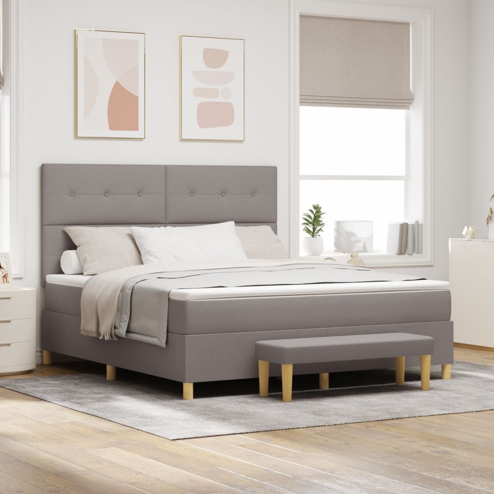 vidaXL Bäddfjäder med huvudgavel Taupe 200 x 180 cm tyg