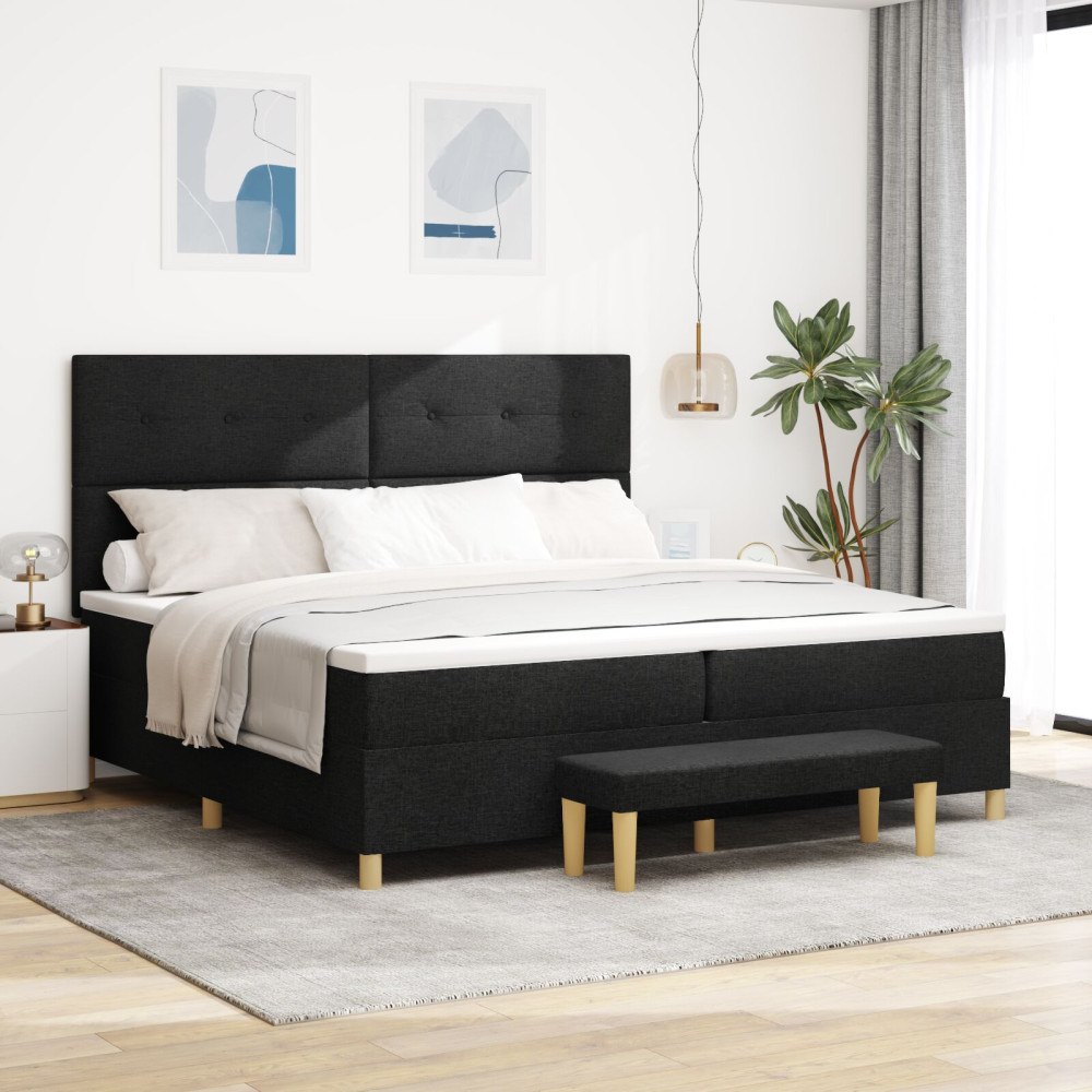 vidaXL Bäddfjäder med madrass med huvudgavel Svart 200 x 200 cm tyg