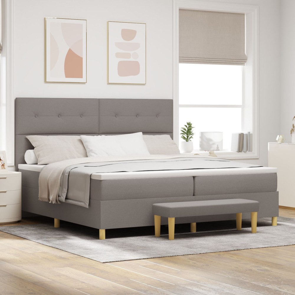 vidaXL Bäddfjäder med huvudgavel Taupe 200 x 200 cm tyg
