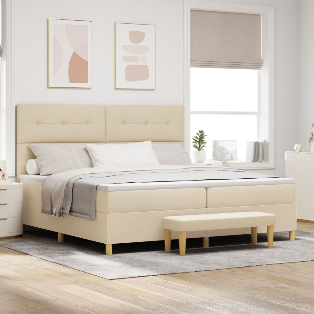 vidaXL Bäddfjäder med huvudgavel Kräm 200 x 200 cm tyg