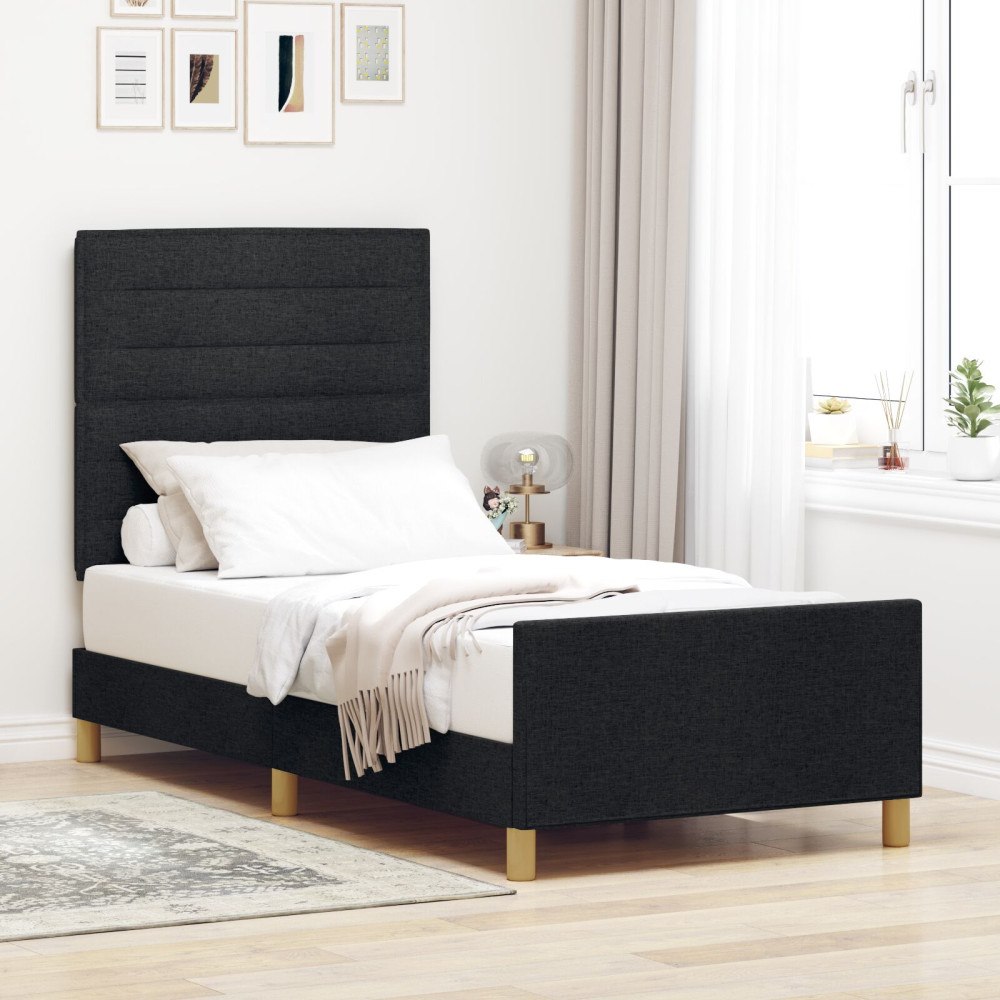 vidaXL Sängram med huvudgavel Svart 90 x 190 cm tyg