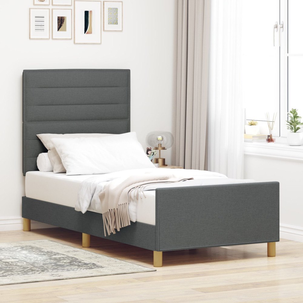 vidaXL Sängram med huvudgavel Mörkgrå 90 x 200 cm tyg