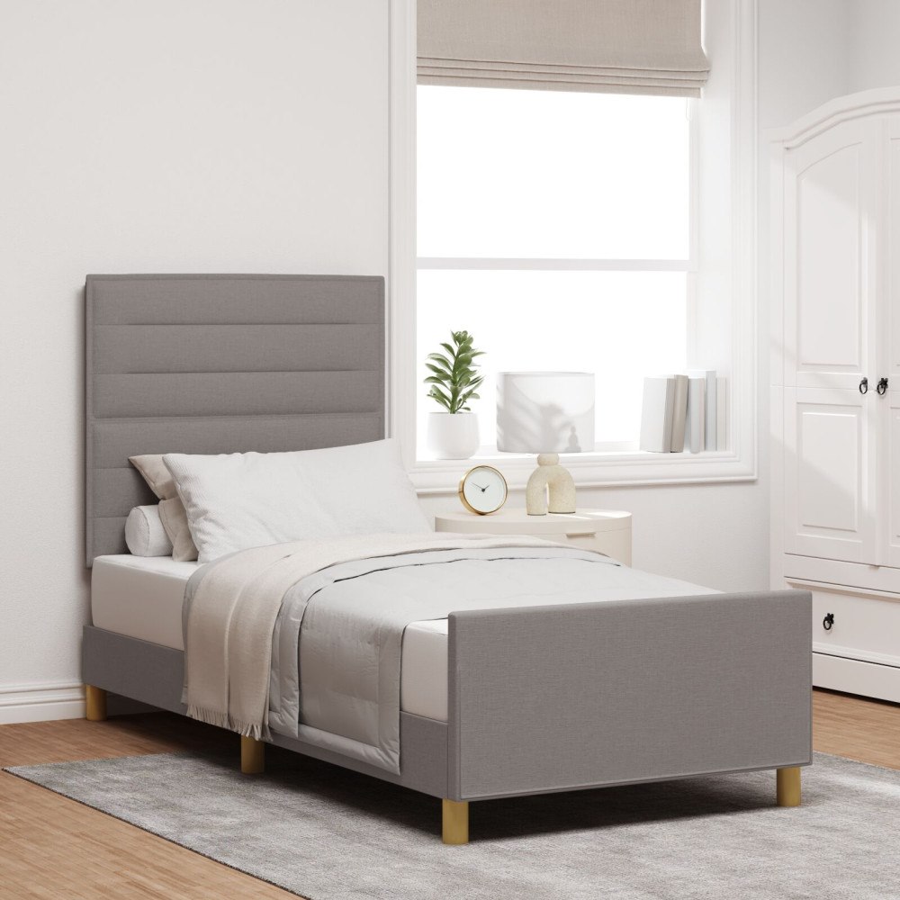 vidaXL Sängram med huvudgavel Taupe 90 x 200 cm tyg