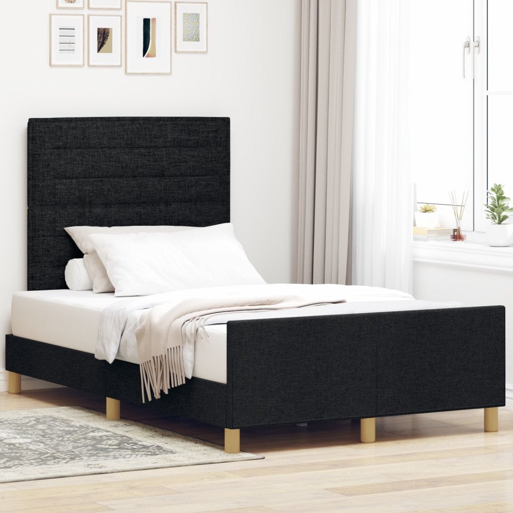 vidaXL Sängram med huvudgavel Svart 120 x 190 cm tyg