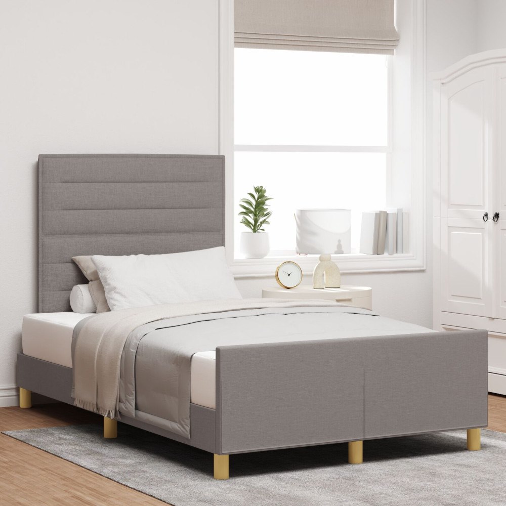 vidaXL Sängram med huvudgavel Taupe 120 x 200 cm tyg