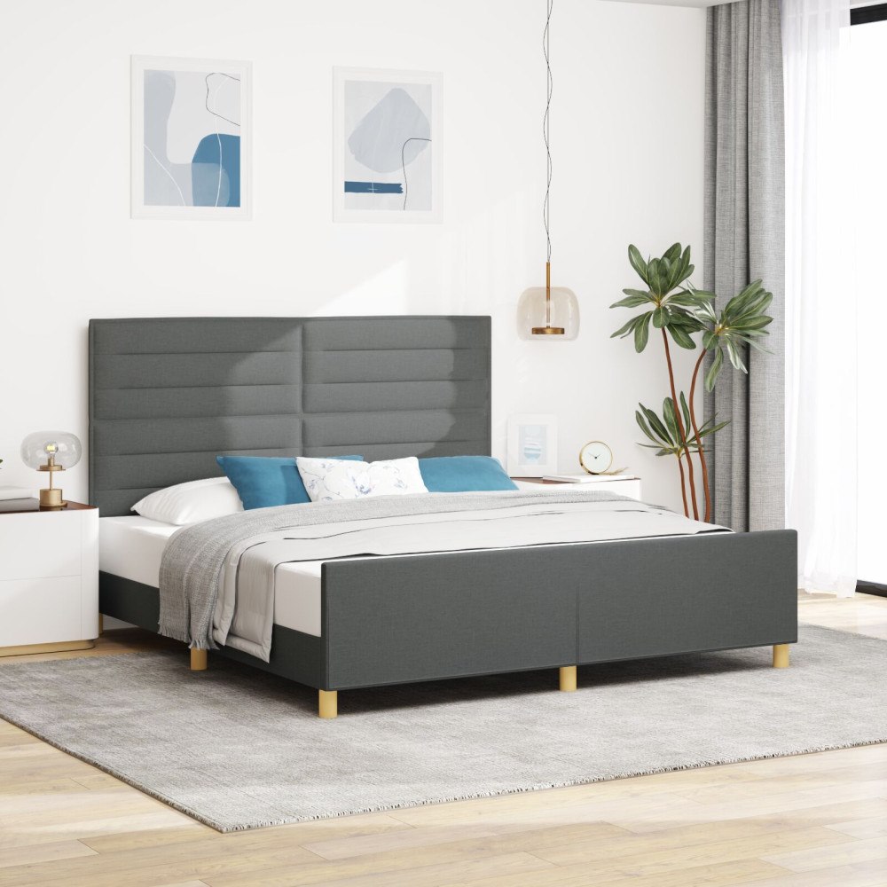 vidaXL Sängram med huvudgavel Mörkgrå 180 x 200 cm tyg