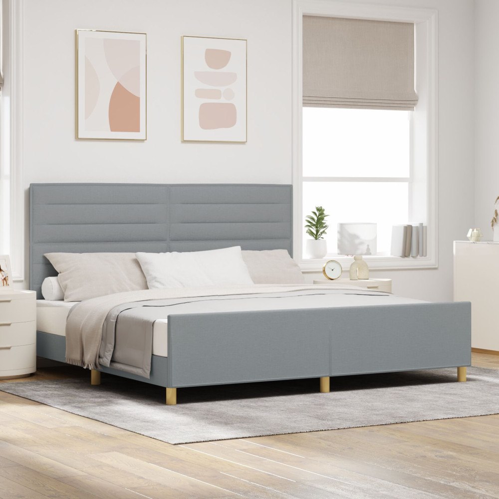 vidaXL Sängram med huvudgavel Ljusgrå 200 x 200 cm tyg