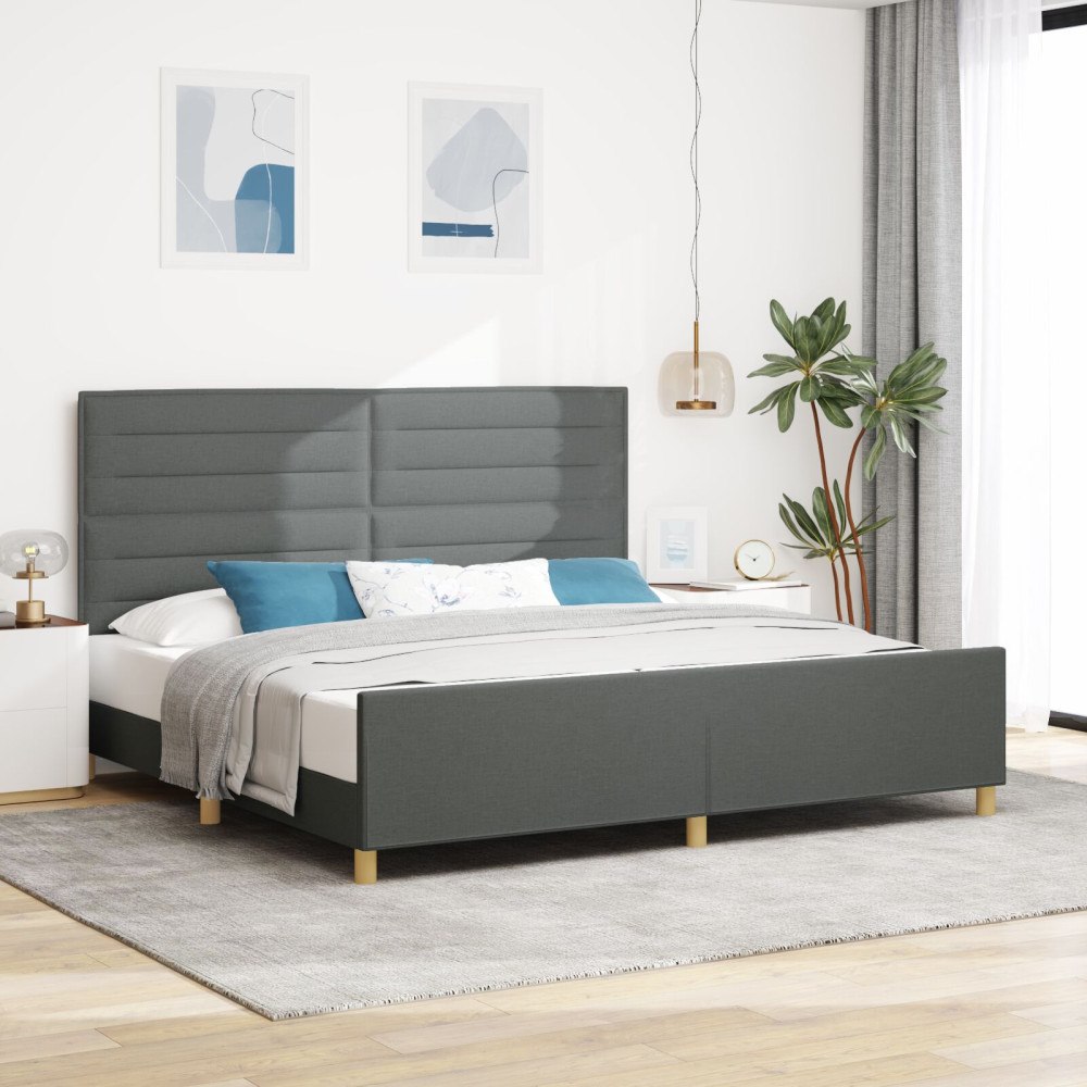 vidaXL Sängram med huvudgavel Mörkgrå 200 x 200 cm tyg