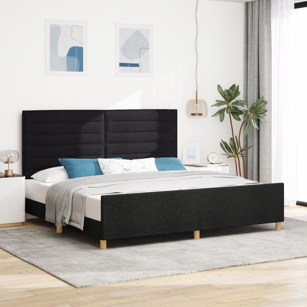 vidaXL Sängram med huvudgavel Svart 200 x 200 cm tyg