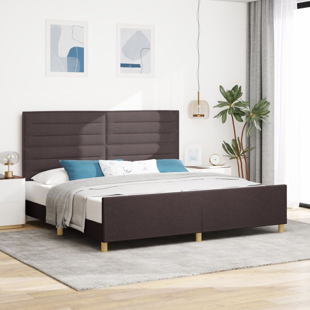 vidaXL Sängram med huvudgavel Mörkbrun 200 x 200 cm tyg