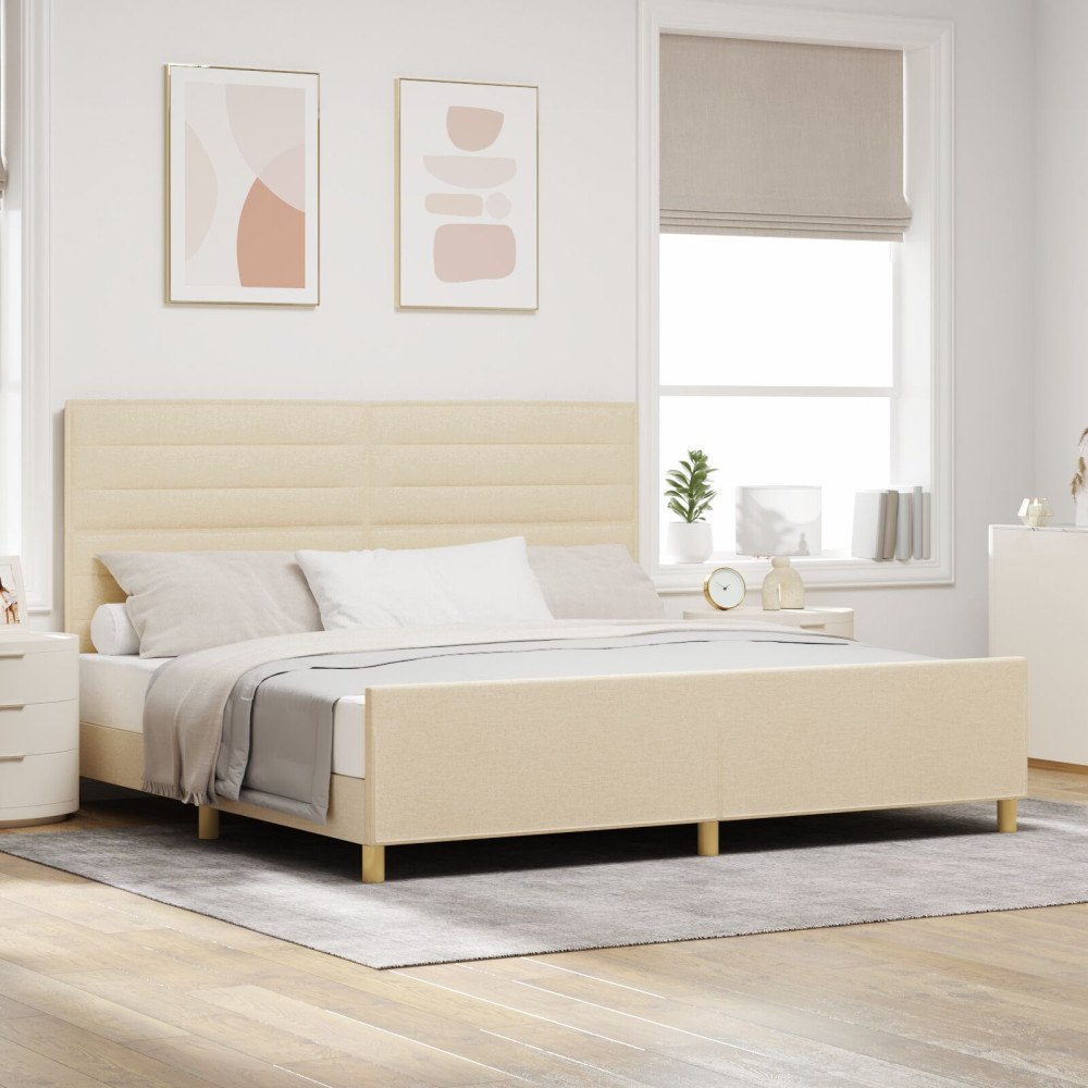 vidaXL Sängram med huvudgavel Kräm 200 x 200 cm tyg