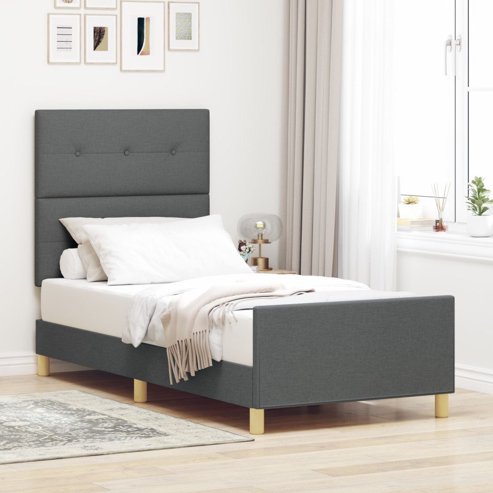 vidaXL Sängram med huvudgavel Mörkgrå 80 x 200 cm tyg