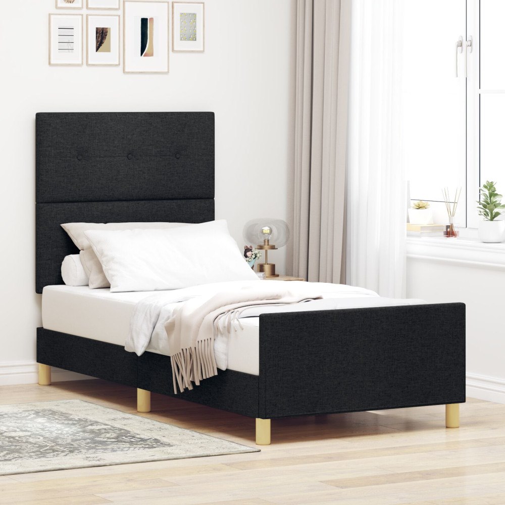 vidaXL Sängram med huvudgavel Svart 80 x 200 cm tyg