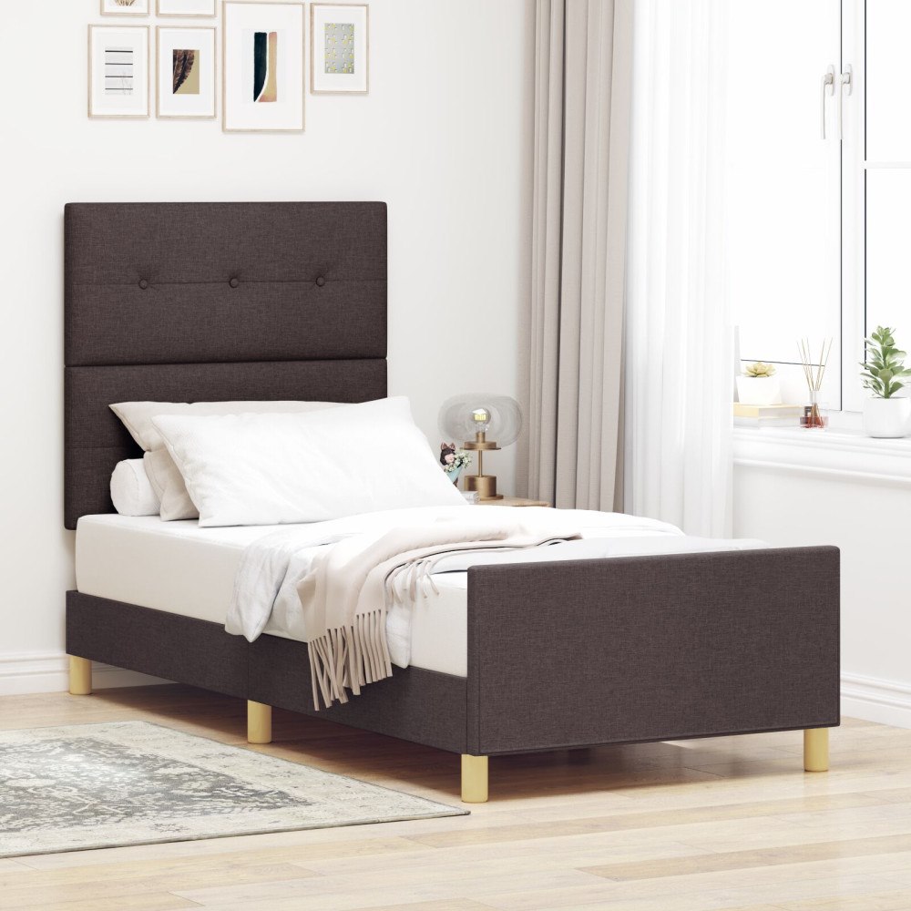 vidaXL Sängram med huvudgavel Mörkbrun 80 x 200 cm tyg