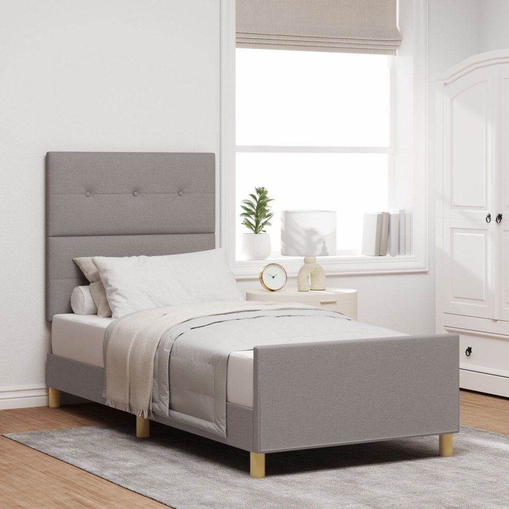 vidaXL Sängram med huvudgavel Taupe 90 x 190 cm tyg