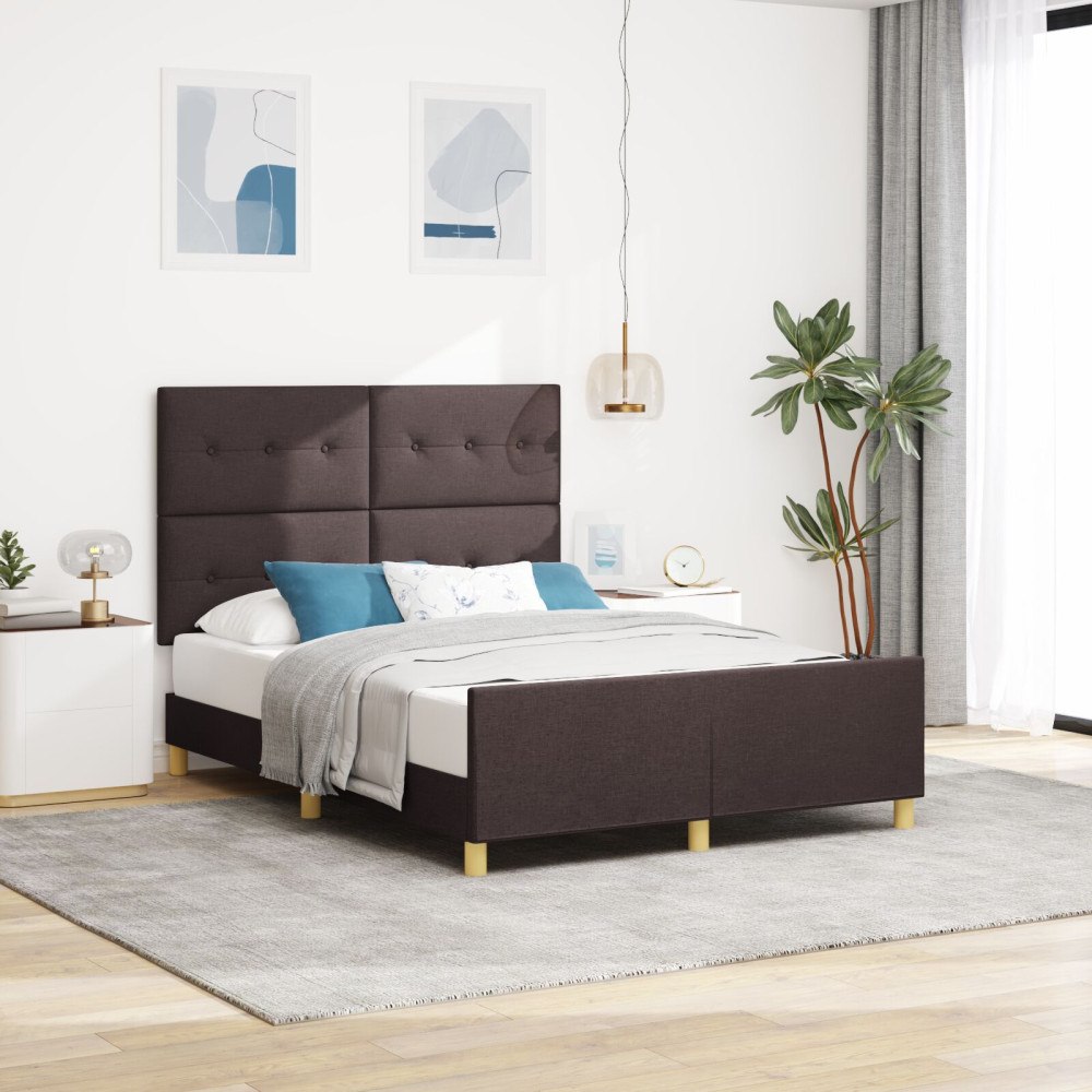 vidaXL Sängram med huvudgavel Mörkbrun 140 x 190 cm tyg