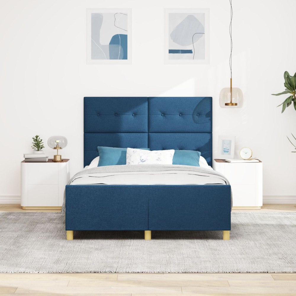 vidaXL Sängram med huvudgavel Blå 140 x 200 cm tyg