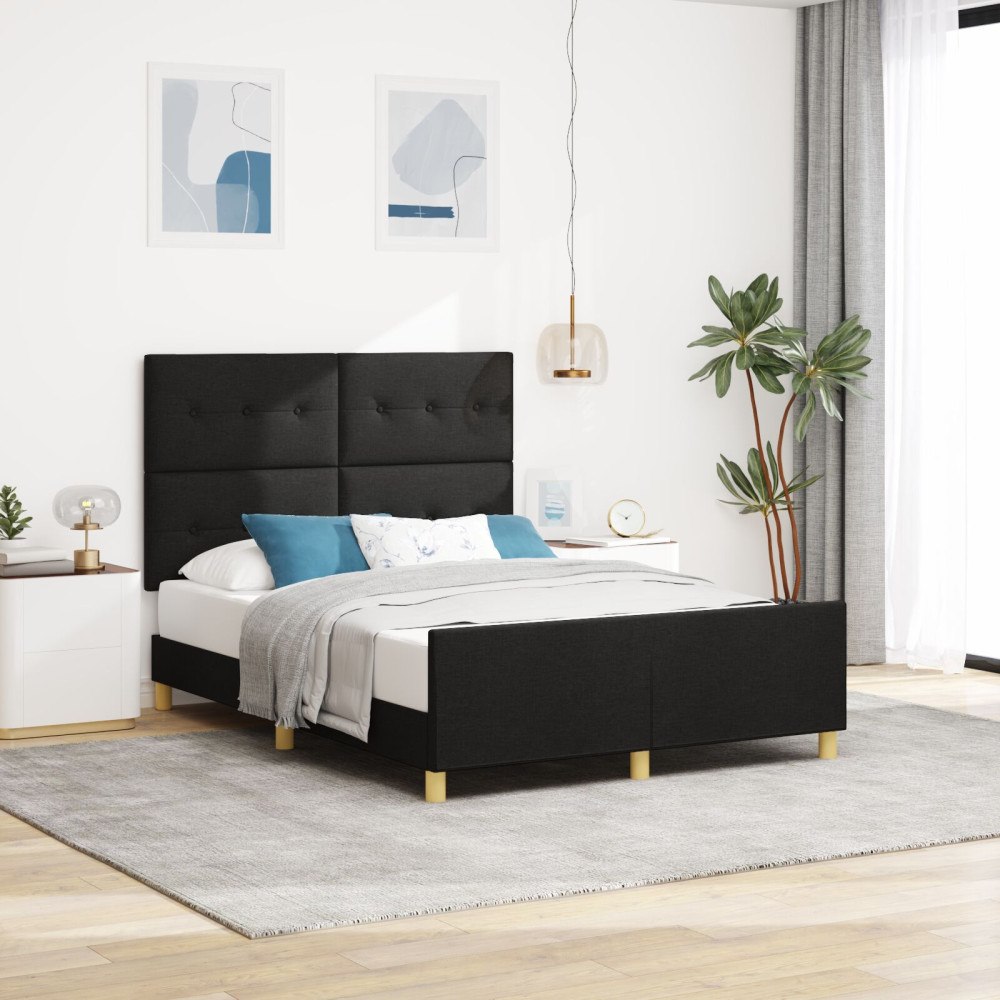 vidaXL Sängram med kudde med huvudgavel Svart 160 x 200 cm tyg