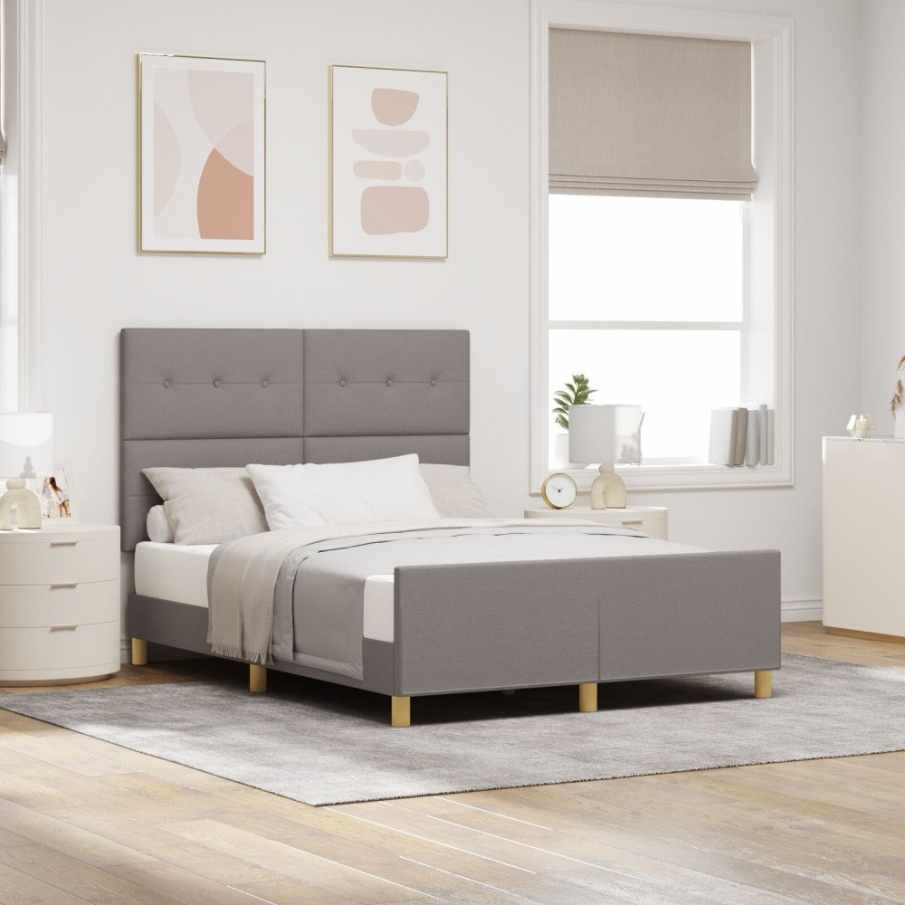 vidaXL Sängram med huvudgavel Taupe 160 x 200 cm tyg