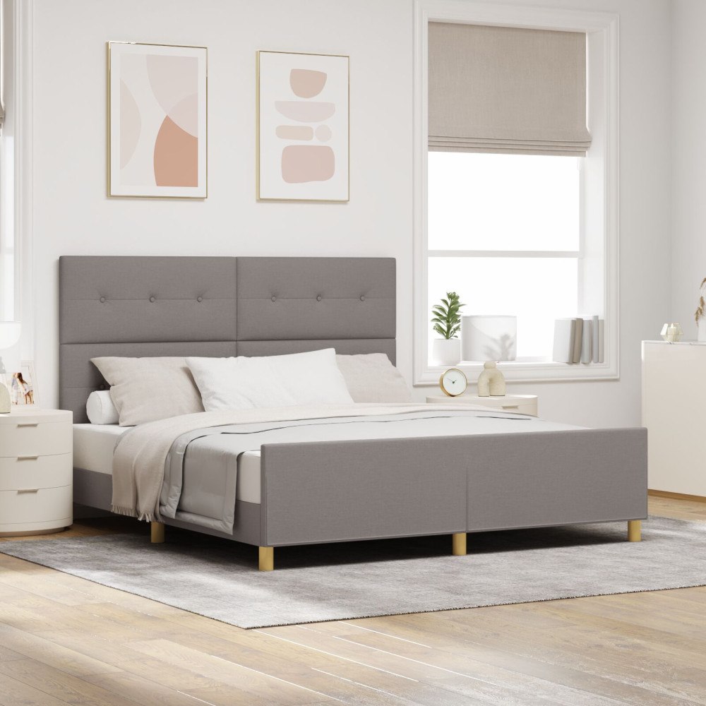 vidaXL Sängram med huvudgavel Taupe 180 x 200 cm tyg