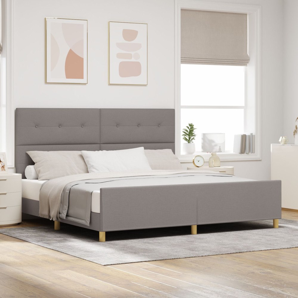 vidaXL Sängram med huvudgavel Taupe 200 x 200 cm tyg