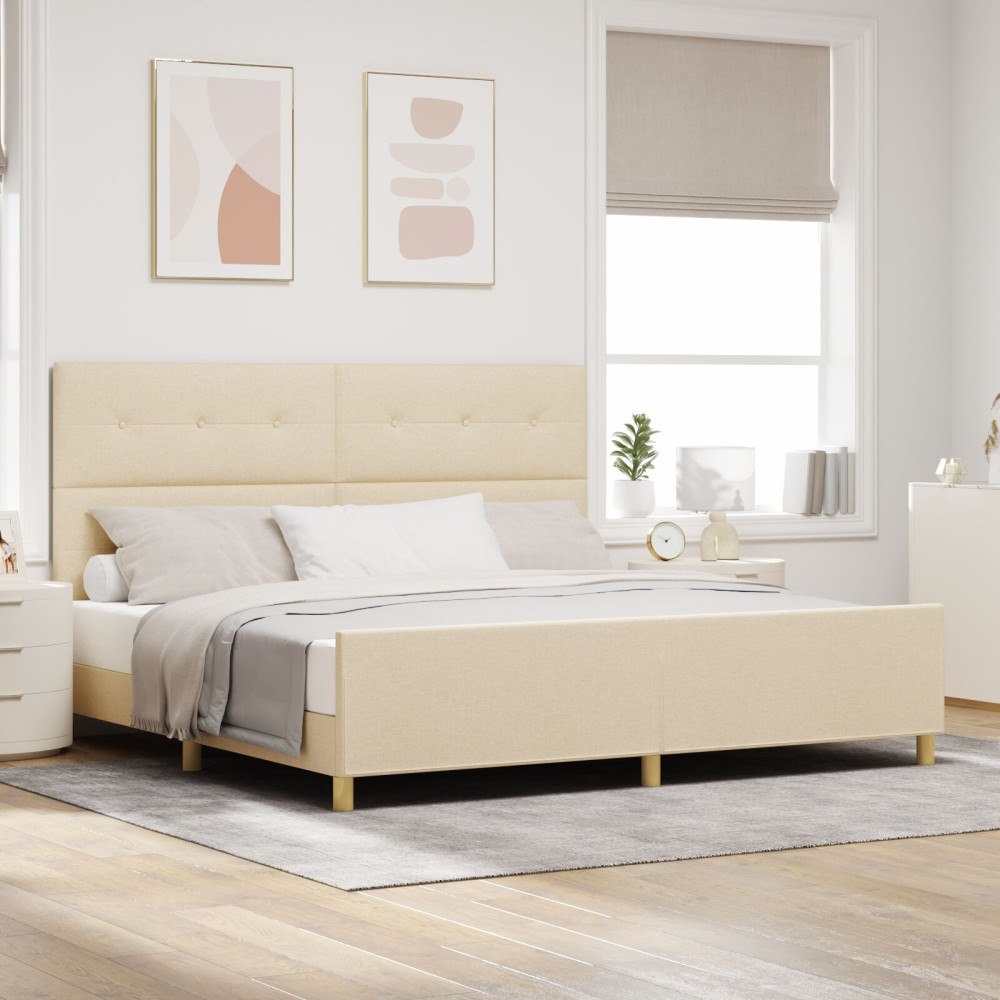 vidaXL Sängram med huvudgavel Kräm 200 x 200 cm tyg