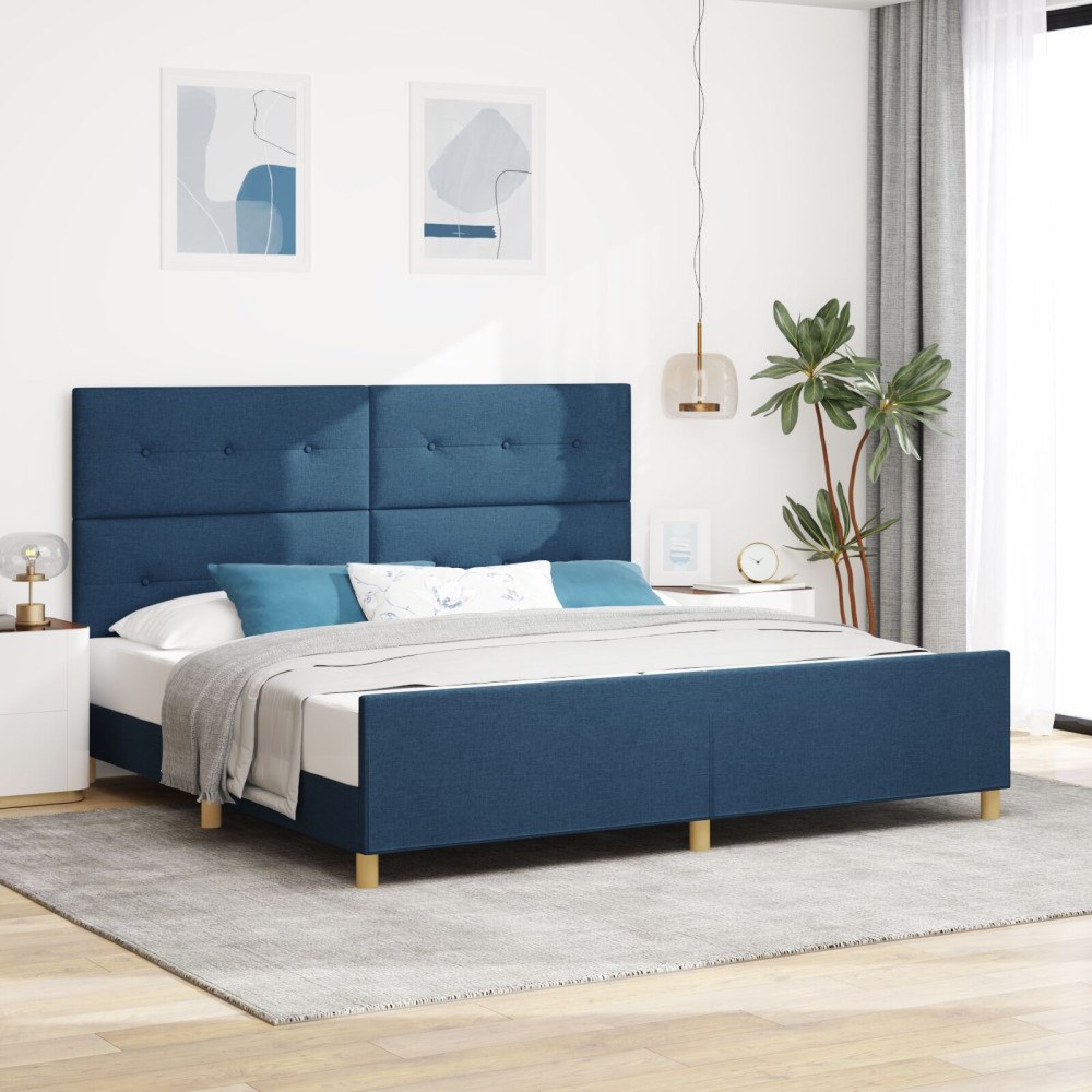 vidaXL Sängram med huvudgavel Blå 200 x 200 cm tyg