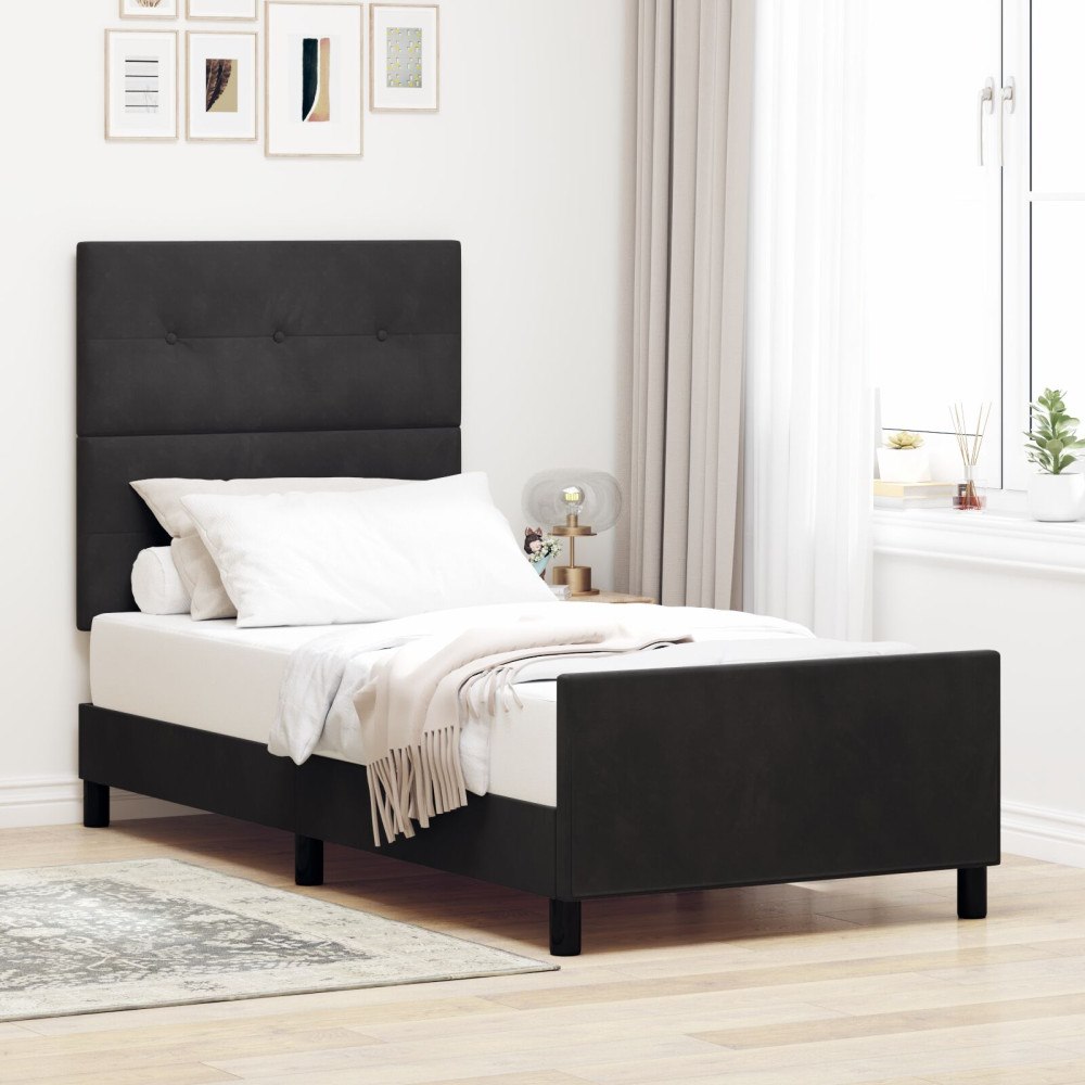 vidaXL Bäddfjäder med huvudgavel Svart 80 x 200 cm Sammet