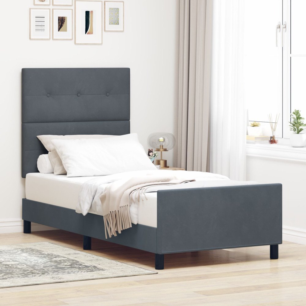vidaXL Bäddfjäder med huvudgavel Mörkgrå 90 x 200 cm Sammet