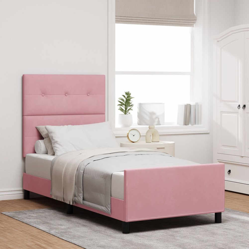 vidaXL Bäddfjäder med huvudgavel Rosa 100 x 200 cm Sammet