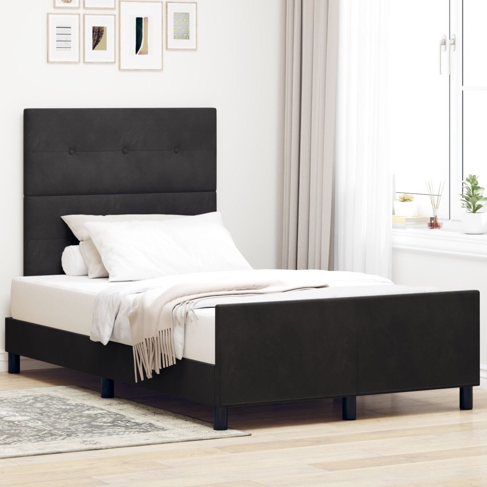 vidaXL Bäddfjäder med huvudgavel Svart 120 x 190 cm Sammet