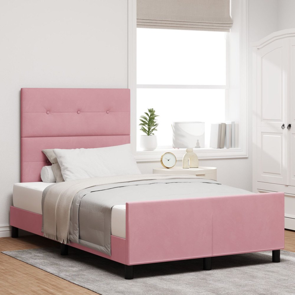 vidaXL Bäddfjäder med huvudgavel Rosa 120 x 190 cm Sammet