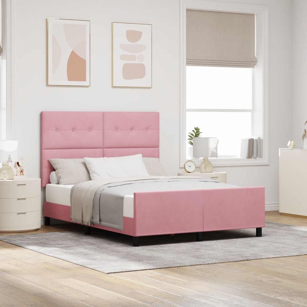 vidaXL Bäddfjäder med huvudgavel Rosa 140 x 200 cm Sammet