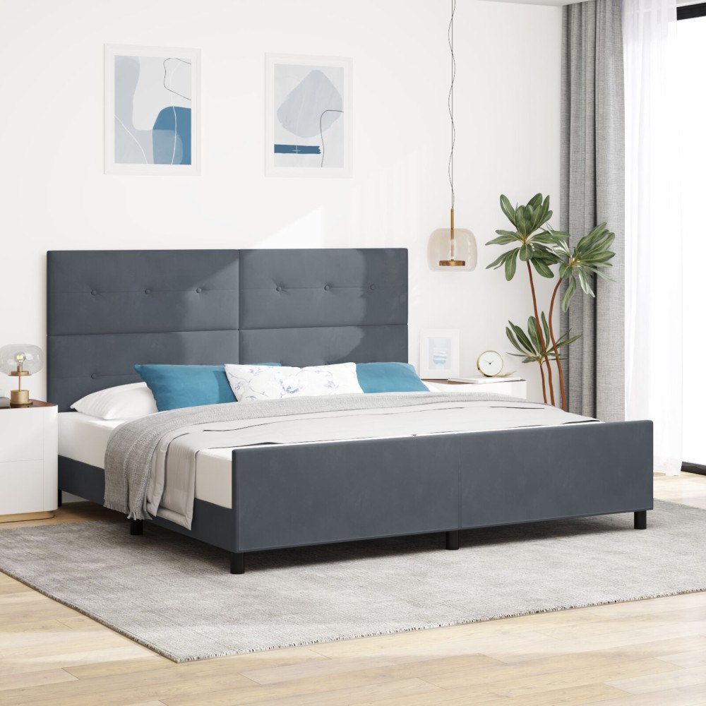 vidaXL Bäddfjäder med huvudgavel Mörkgrå 200 x 200 cm Sammet