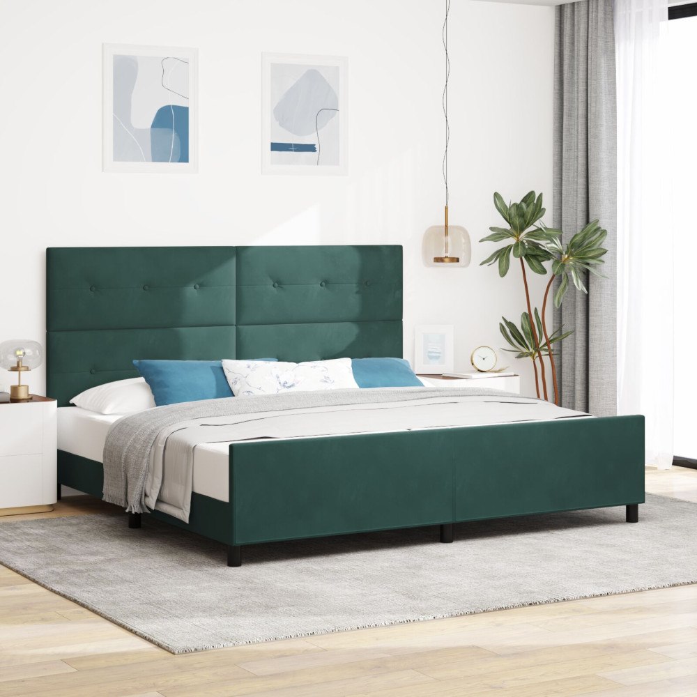 vidaXL Bäddfjäder med huvudgavel Mörkgrön 200 x 200 cm Sammet