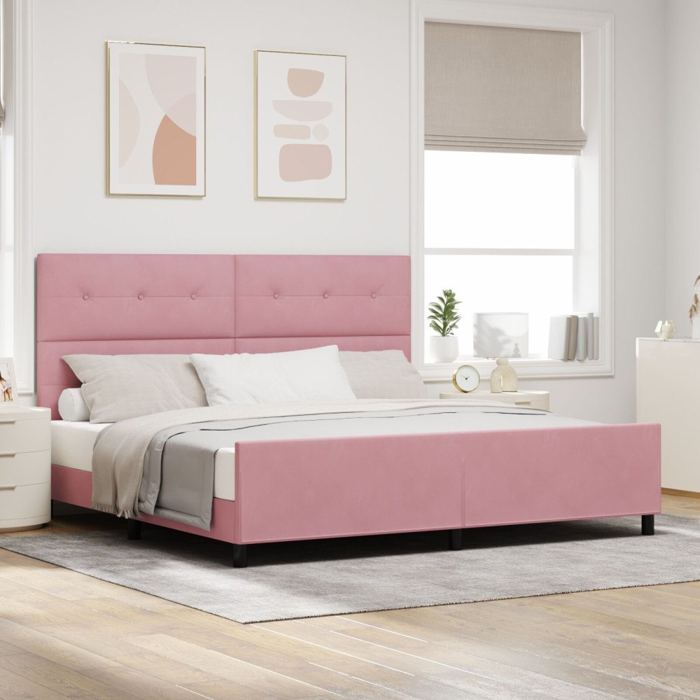 vidaXL Bäddfjäder med huvudgavel Rosa 200 x 200 cm Sammet