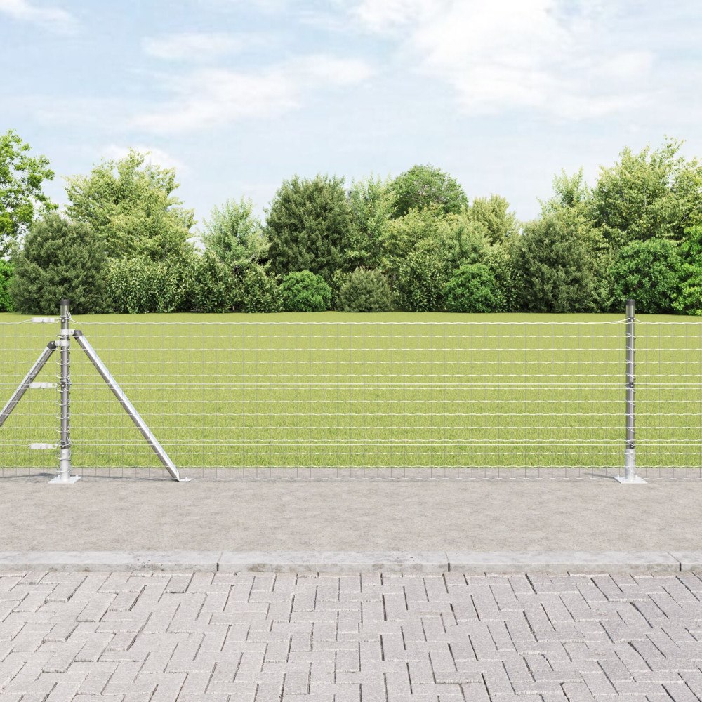 vidaXL Stängselpost med betongbas 52 st Silver Pulverlackerat stål