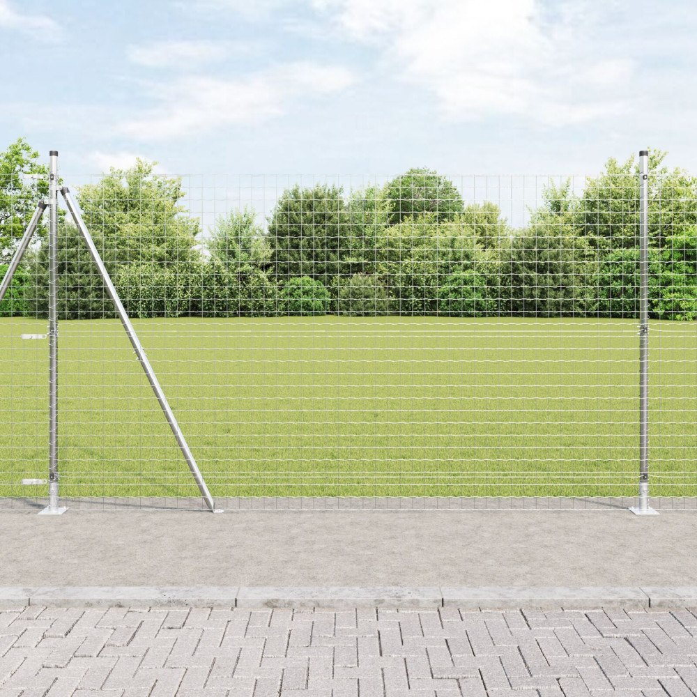 vidaXL Stängselpost med betongbas 26 st Silver Pulverlackerat stål
