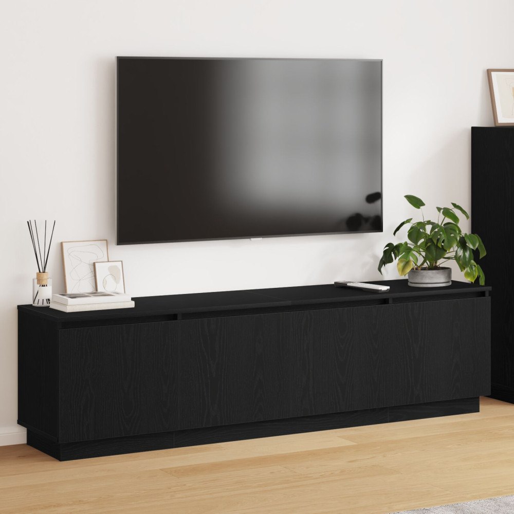 vidaXL TV-bänk med LED Svart Ek 180x38x49 cm Konstruerat trä