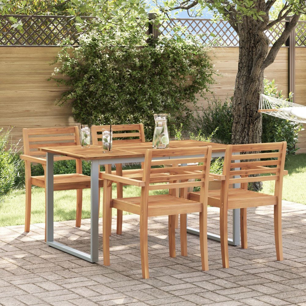 vidaXL Utomhusmatbord Grå 140x80x75 cm Stål & Massivt akaciaträ