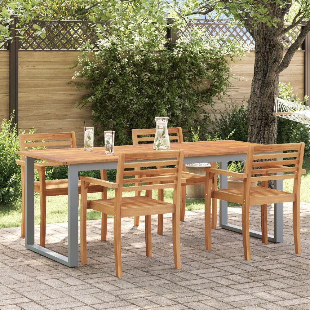 vidaXL Ute Dining Bord Grå 200x90x75 cm Stål & Massiv Akacia