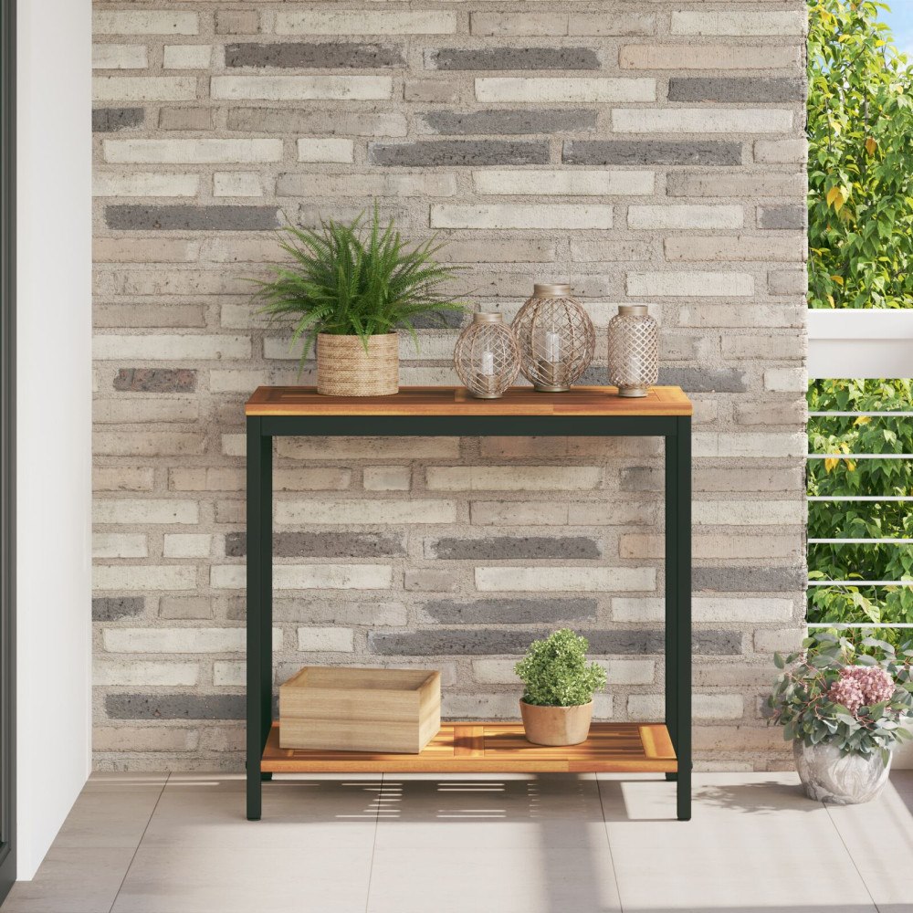 vidaXL Utomhusbord Naturligt & Svart 35x80x75 cm Solid trä & Stål