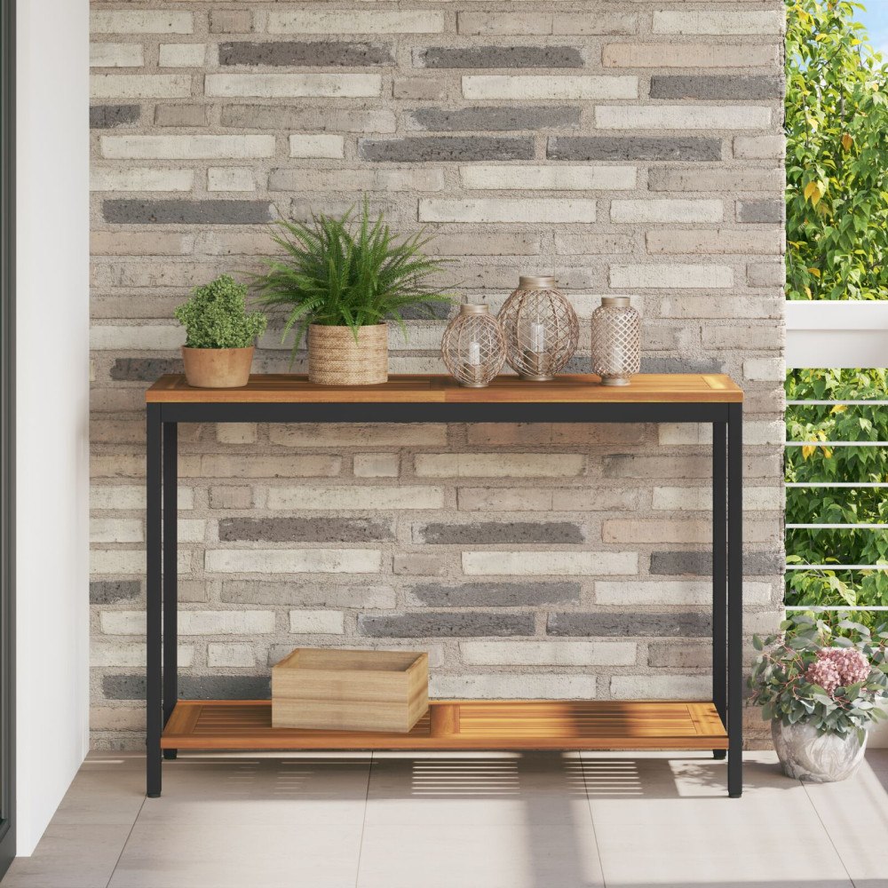 vidaXL utomhusbord Naturligt & Svart 35x110x75 cm i massivt trä och stål