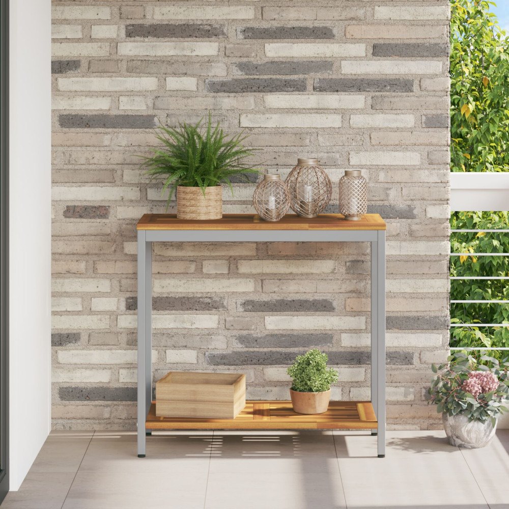 vidaXL Utomhusbord Naturligt & Grått 35x80x75 cm Massiv Trä och Stål
