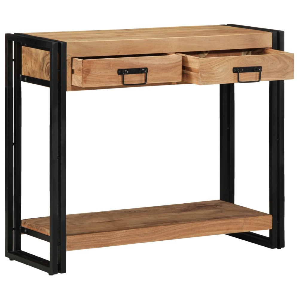 vidaXL Konsolbord Svart 90x33x75 cm Massivt Akaciaträ och Metall