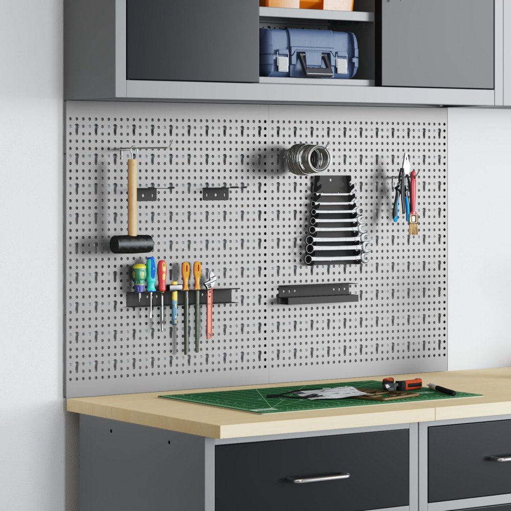 vidaXL Pegboard 2 st med 8 tillbehör Grå 50x60 cm Stål