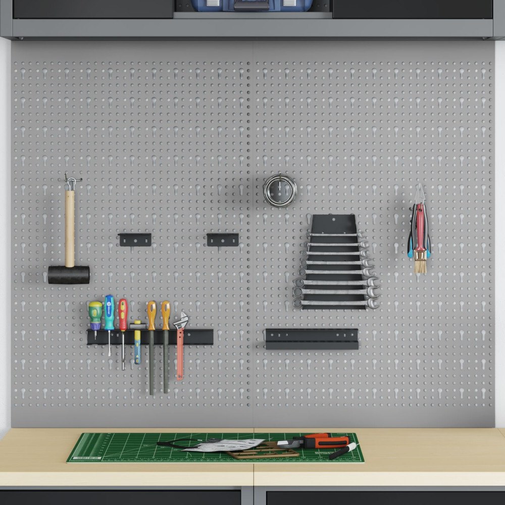 vidaXL Pegboards 2 Pack med 8 Tillbehör, Grå, 100x80 cm Stål