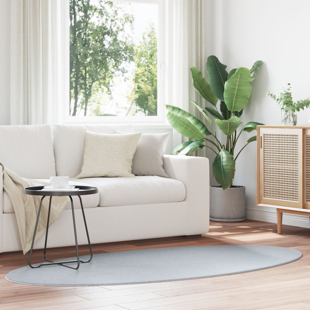 vidaXL Mattor Grå Ull 100 x 200 cm Områdesmattor Oval Samtida