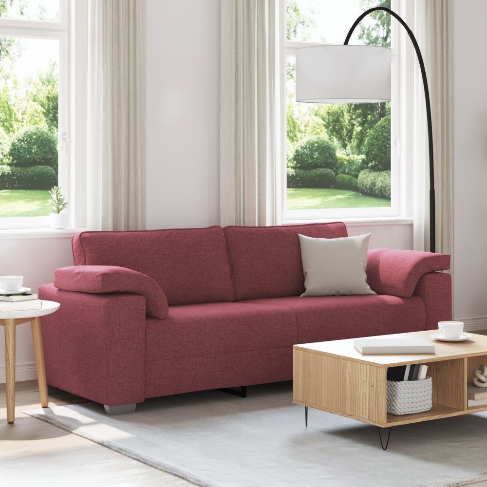 vidaXL 3-sitssoffa i vinröd - 178 cm Tyg