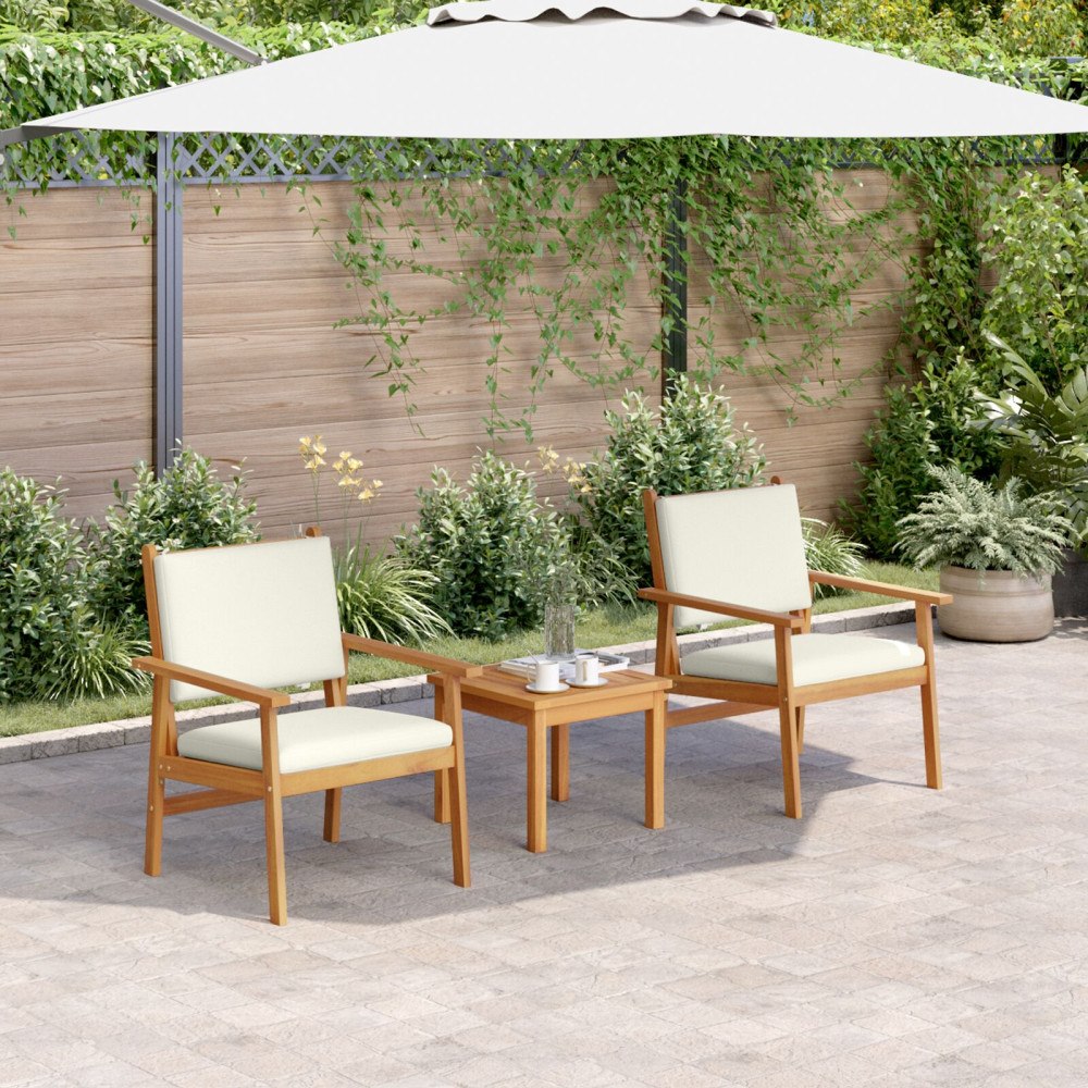vidaXL Trädgård Stol 2 st Krämvit Massivt Akaciaträ